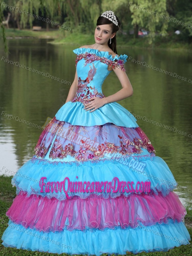 Exclusive Off The Shoulder Colorful Dress for Quinceaneras with Appliques