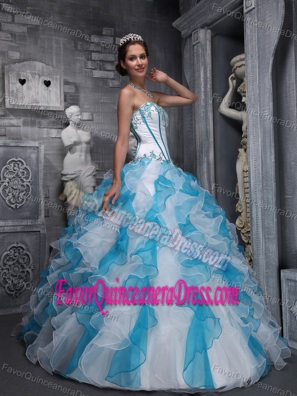 Perfect White and Blue Taffeta and Organza Quinceanera Gowns with Ruffles