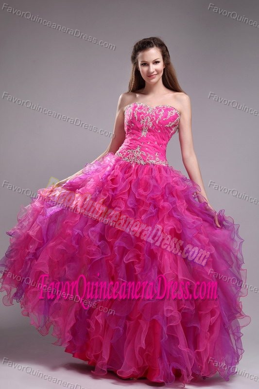 Wholesale Fuchsia Organza Sweetheart Dress for Quinceaneras with Ruffles