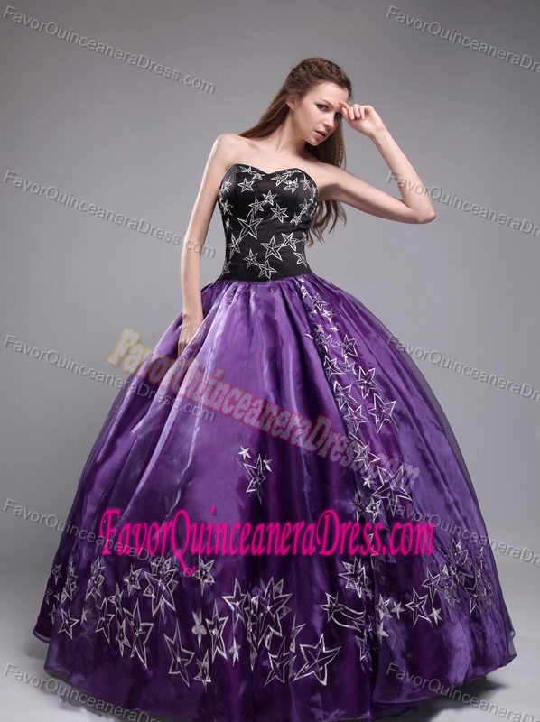 Elegant Black and Purple Organza Dresses for Quinceanera with Embroidery