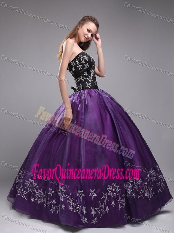 Elegant Black and Purple Organza Dresses for Quinceanera with Embroidery