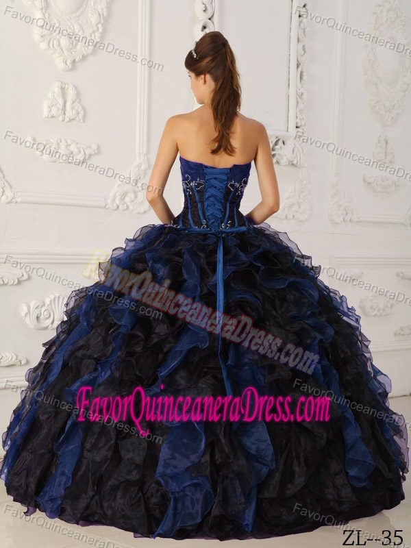 Strapless Taffeta and Organza Beaded Quinces Dresses in Blue and Black