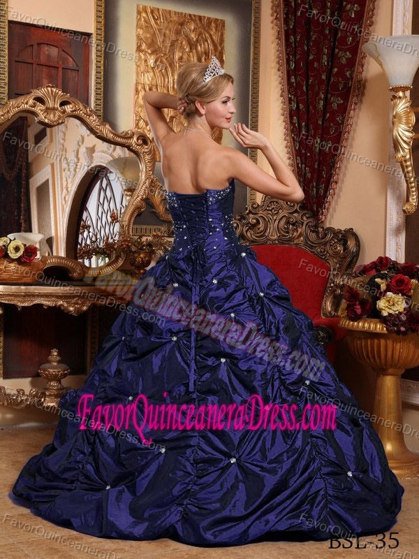 A-line and Strapless Taffeta Beaded 2013 Dress for Quinceanera in Blue