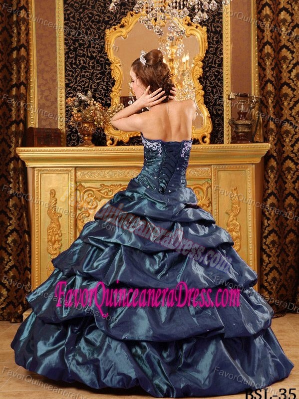 Fashionable Taffeta Appliqued Navy Blue Quinces Dresses with Sweetheart