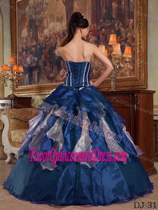 Blue Ball Gown Sweetheart Beaded Dress for Quinceanera in Organza