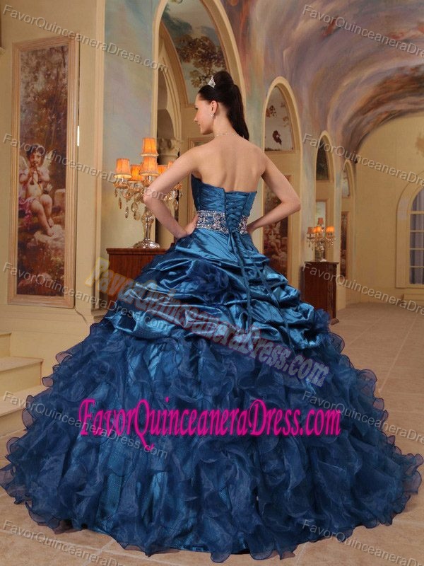 Organza and Taffeta Navy Blue Beaded Quinceanera Dress with Sweetheart