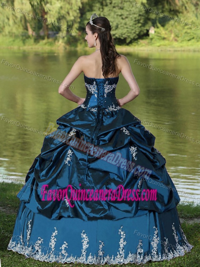 Custom Made Embroidery Appliqued Strapless Quince Dresses Dresses in Blue
