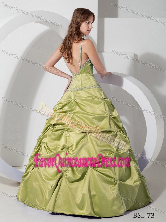 Beautiful Ruched Quinceanera Dress with Spaghetti Straps Taffeta Beading