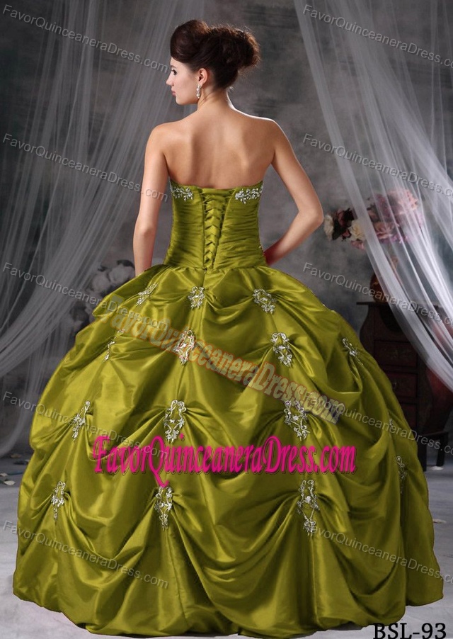 Cute Strapless Quinceanera Dresses with Taffeta Appliques and Pick-ups