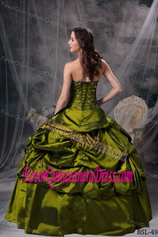Cheap Sweetheart Taffeta Appliques 2013 Quinceanera Dress in Olive Green