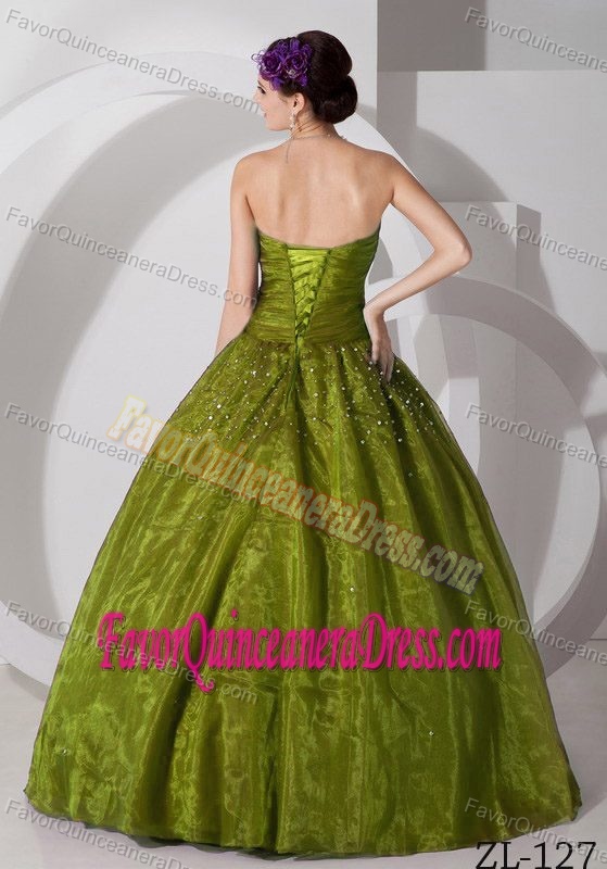 Wholesale Quince Dress in Olive Sweetheart Tulle with Ruches and Beading