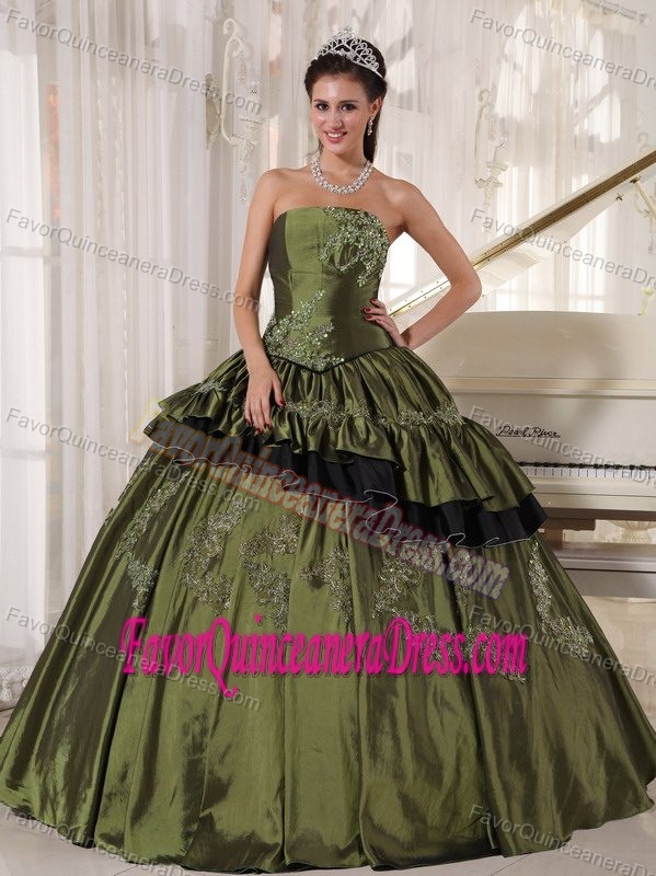 Hot Sweet 16 Quinceanera Dress in Olive Green Strapless Taffeta Beading