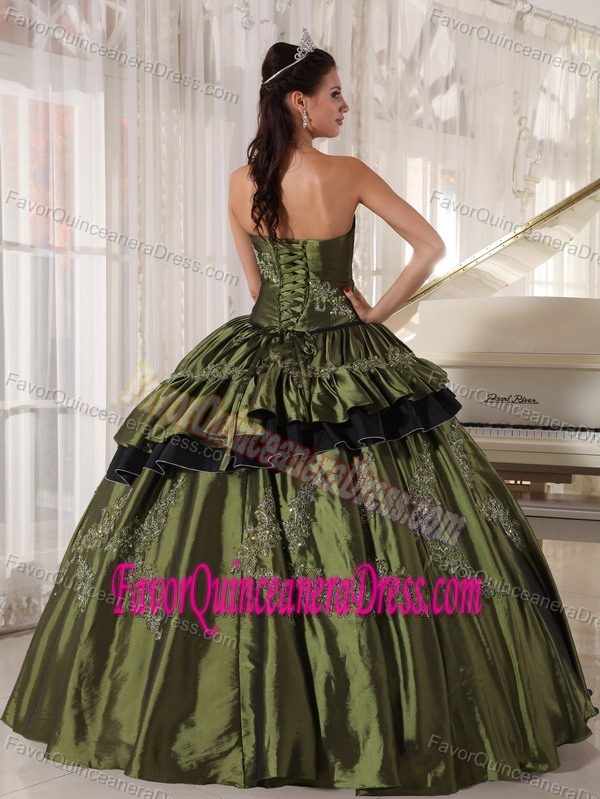 Hot Sweet 16 Quinceanera Dress in Olive Green Strapless Taffeta Beading
