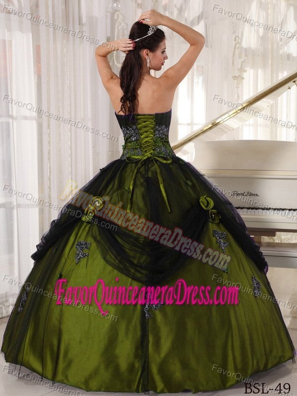 Beautiful Strapless Tulle and Taffeta Beaded Quince Dress in Olive Green