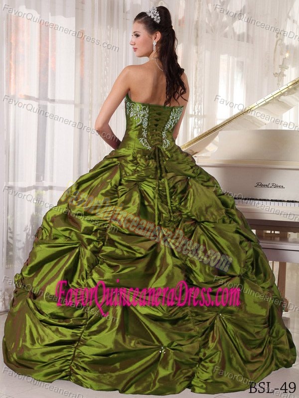 Discount Quinceanera Gowns Olive Green Strapless Taffeta with Embroidery