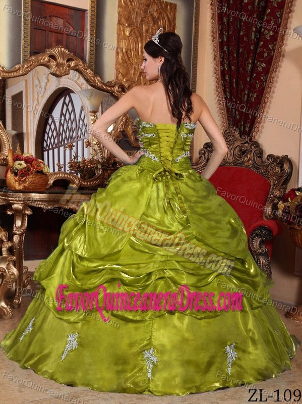 Strapless Organza Appliques Plus Size Quinceanera Dresses in Olive Green