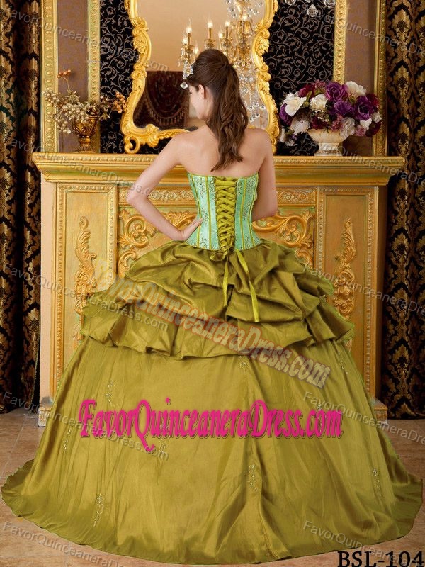 Olive Green Strapless Taffeta Custom Quinceanera Dresses with Appliques