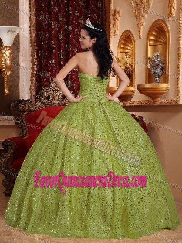 Beautiful Sequined Sweetheart Beading Quinceanera Dresses in Olive Green