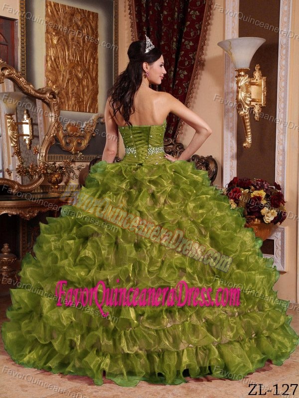 Flattering Olive Green Quinceanera Dress with Sweetheart Organza Beading