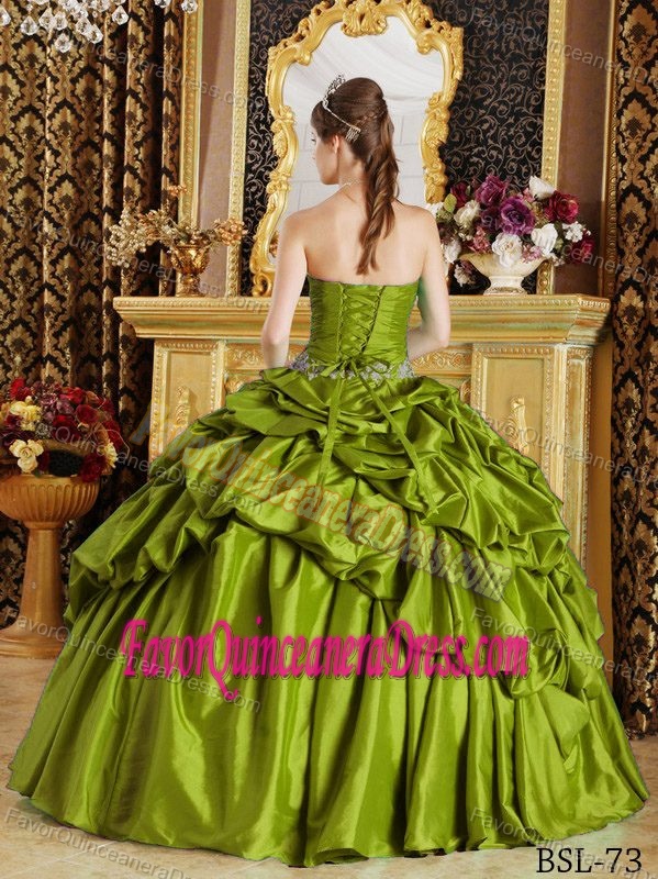 Lovely Olive Green Quinceanera Dresses On Sale Strapless Taffeta Beading