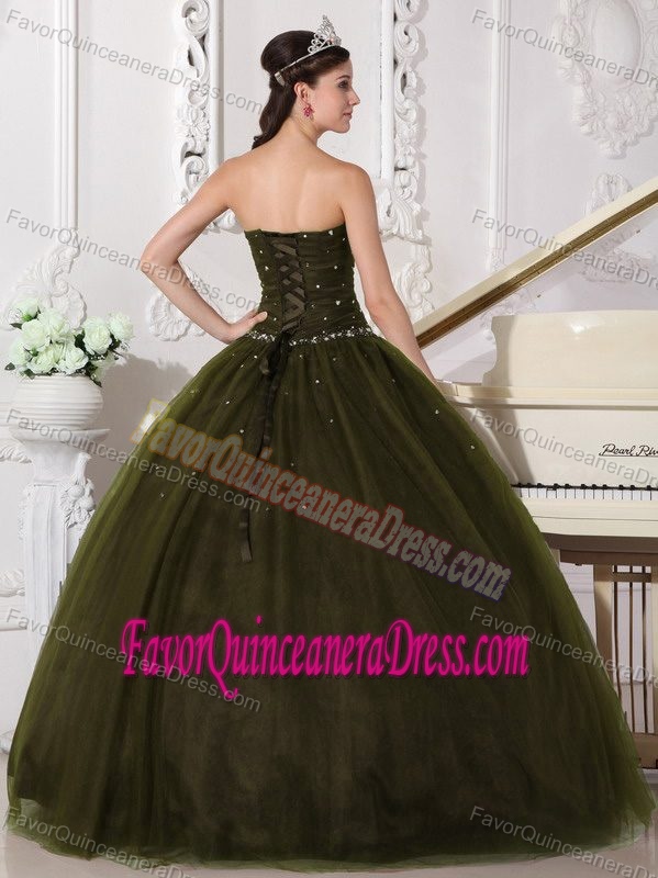 Sleek Sweetheart Tulle Quinceanera Dresses in Olive Green with Beading