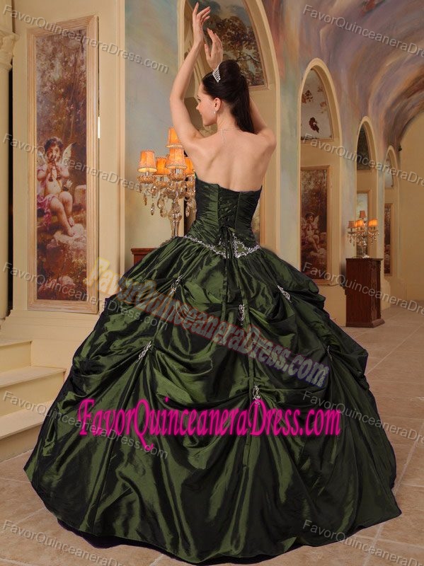 Enchanting Strapless Beading Taffeta Quinceanera Dress in Olive Green