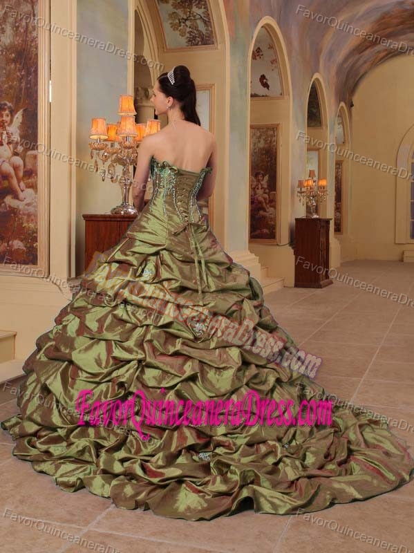 Irresistible Quinceanera Dress in Olive Strapless with Pick-ups Taffeta