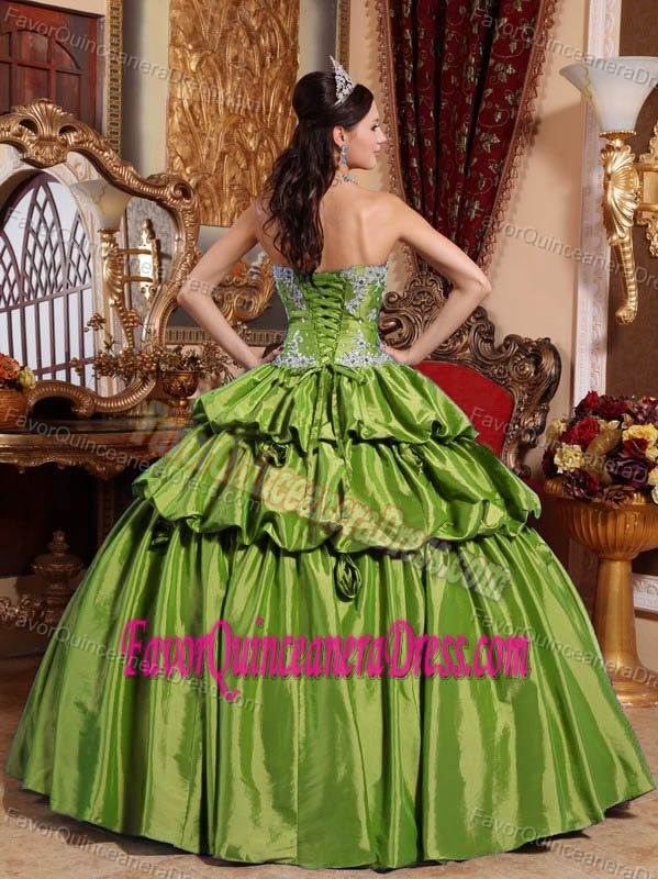 Sassy Sweetheart Taffeta Quinceanera Dress in Olive Green with Appliques