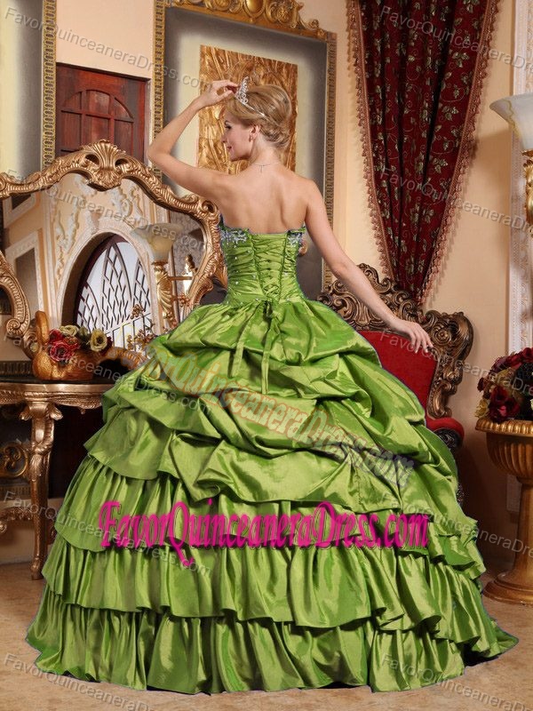Cheap Appliques and Pick-ups Quince Dress Olive Green Strapless Taffeta