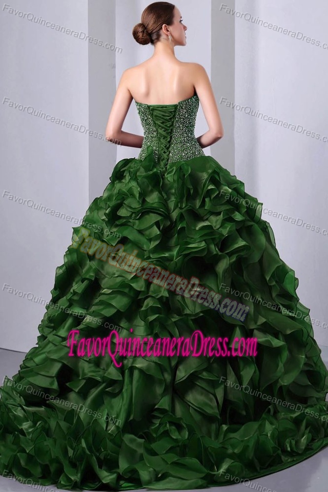 Dreamy Green Quince Dress Sweetheart Organza with Beading and Ruffles