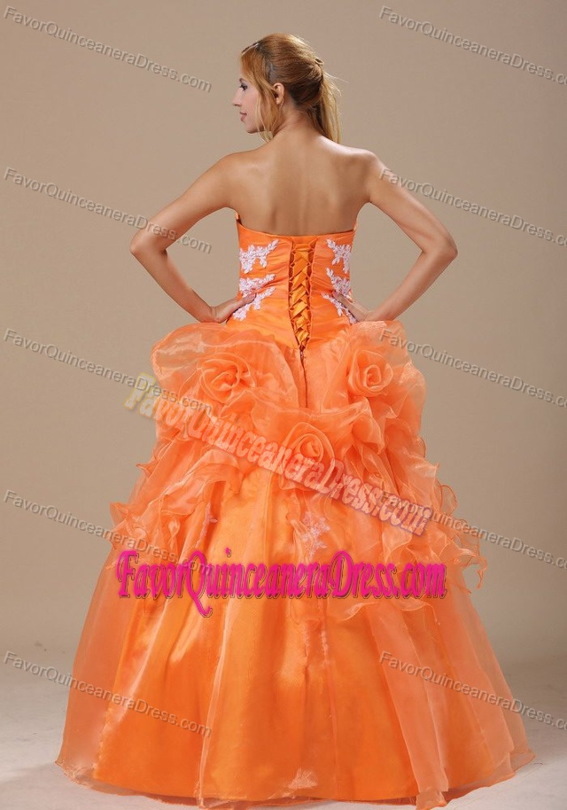Orange Quinceanera Dress with Hand Made Flowers and Appliques for 2014