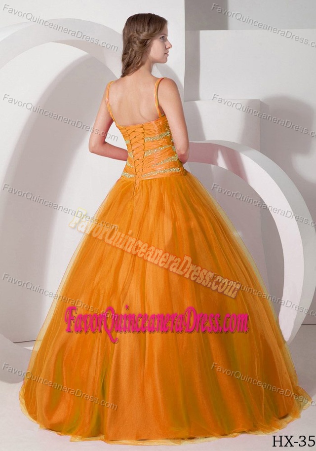 New Ball Gown Ruched and Beaded Quinceanera Dress with Spaghetti Strap
