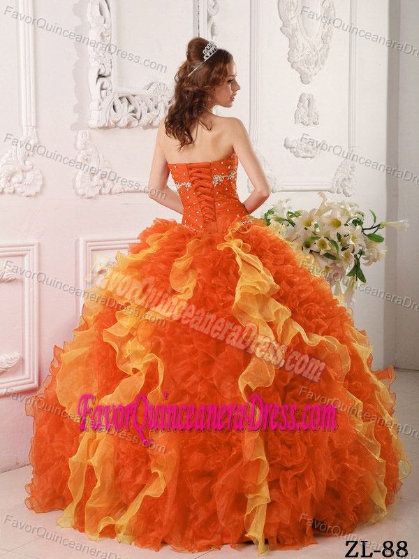 Orange Red Ball Gown Beaded Sweetheart Quinceanera Dresses with Ruffles