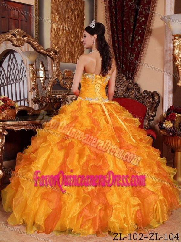 Gold Ball Gown Sweetheart Quinceanera Dresses with Beading and Ruffles
