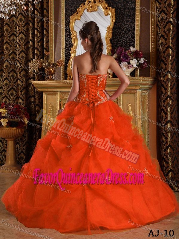 Ball Gown Strapless Tulle Quinceanera Dress with Pick-ups and Appliques