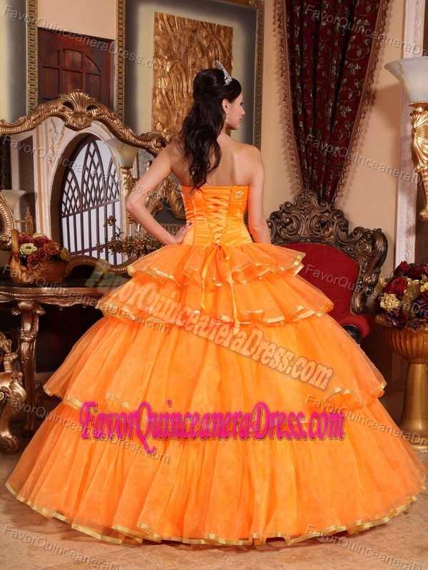 New Orange Ball Gown Quinceanera Dress with Ruffled Layer and Bowknot