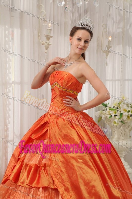 New Orange Ball Gown Ruched Strapless Quinceanera Dresses with Ruffles