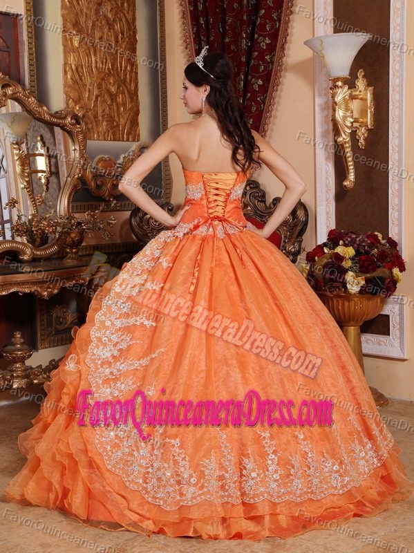 Pretty Orange Red Ball Gown Sweetheart Quinceanera Dress with Appliques