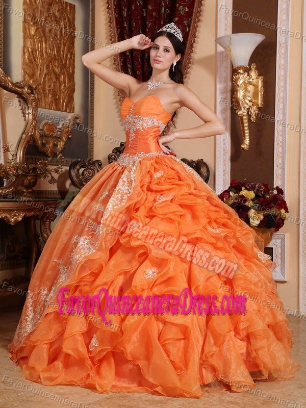 Pretty Orange Red Ball Gown Sweetheart Quinceanera Dress with Appliques
