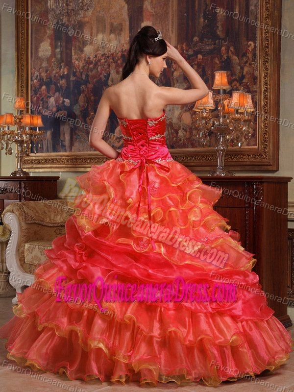 Red Ball Gown Sweetheart Taffeta and Organza Beaded Quinceanera Dress