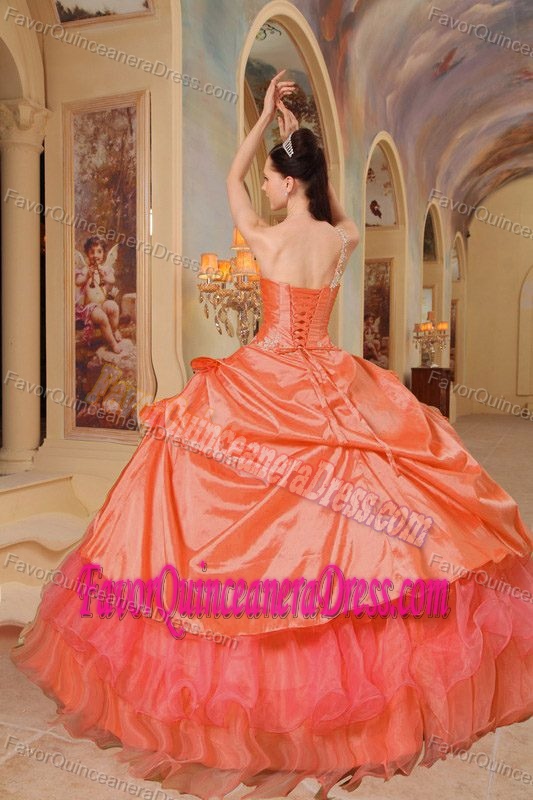 Pretty Ball Gown One Shoulder Taffeta and Organza Quinceanera Dresses