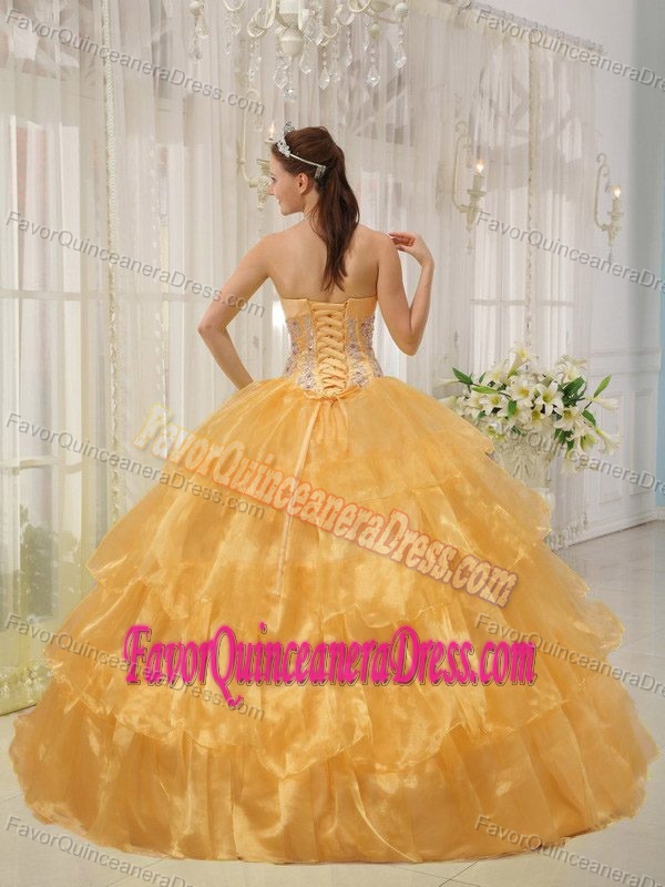 Elegant Gold Ball Gown Sweetheart 2014 Quinceanera Dress with Beading