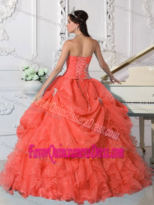 Watermelon Ball Gown Strapless Organza Beaded 2014 Quinceanera Dress