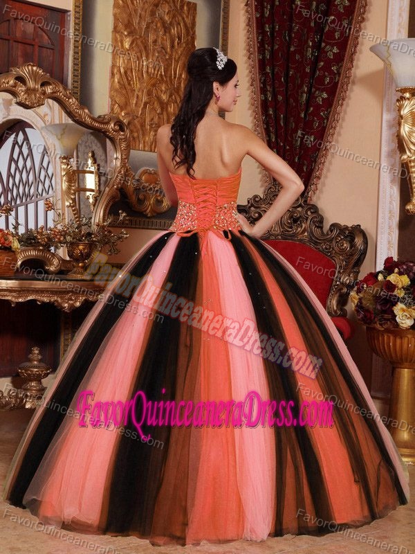 Multicolor Ball Gown Sweetheart Tulle Beaded Quinceanera Dress in 2015