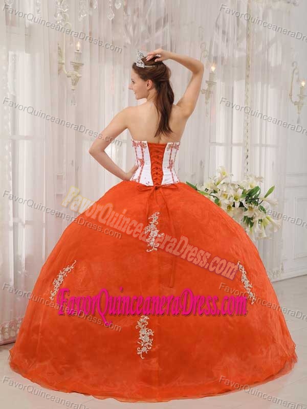 White and Orange Ball Gown Sweetheart Quinceanera Dress with Appliques