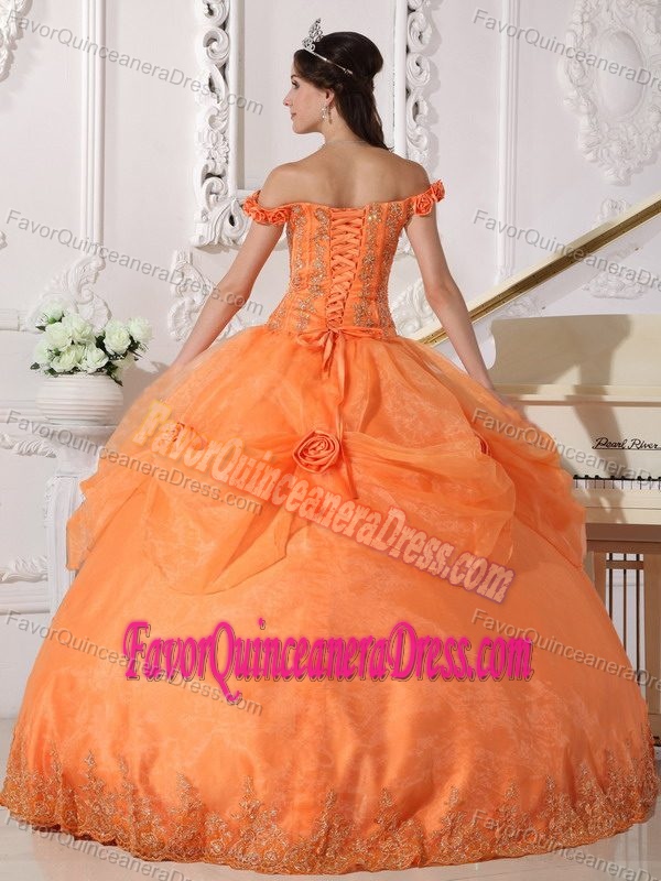 Orange off the Shoulder Quinceanera Dresses with Appliques and Flowers