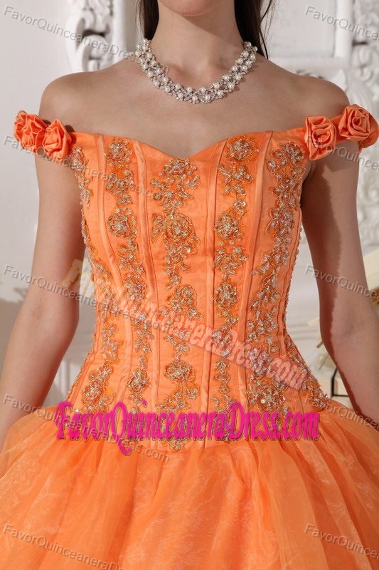 Orange off the Shoulder Quinceanera Dresses with Appliques and Flowers