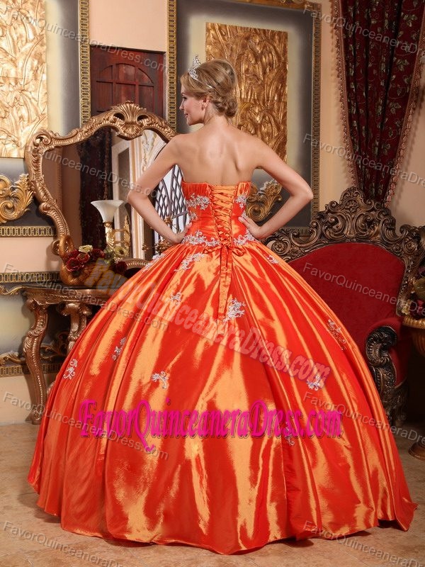 Surprising Orange Red Taffeta Ball Gown Dress for Quince with Appliques