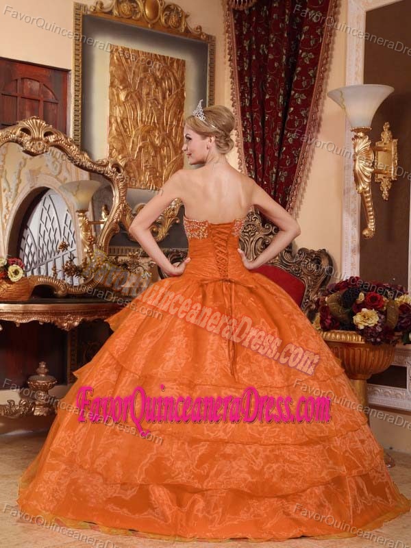 Lovely Organza Appliqued Ball Gown Orange Quinceanera Dress Wholesale
