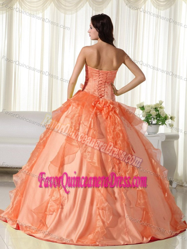 Customized Taffeta Organza Orange Ruffled Quinces Dresses Ball Gown